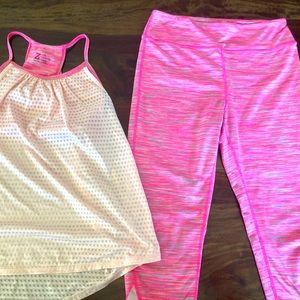 Zella Girls Pink & White Active Tank and Leggings Set